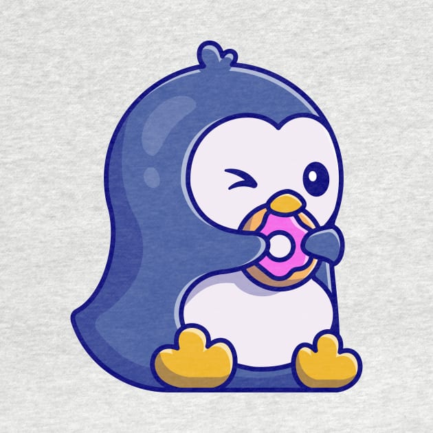 Cute Penguin Eating Doughnut Cartoon by Catalyst Labs